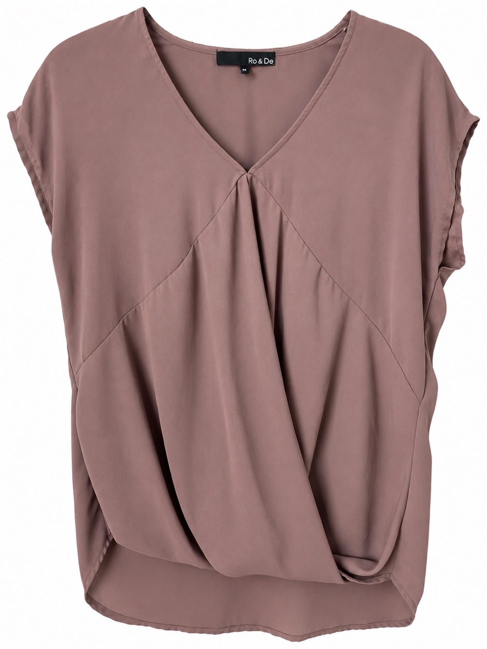 Ro & De Draped V Neck Blouse Mauve Taupe Medium